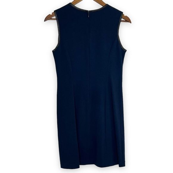 Mark & James by Badgley Mischka Navy Black Leather Trim Shift Mini Dress Small - Picture 2 of 15